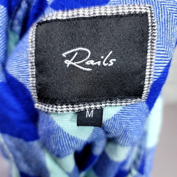 Rails Womens M Hunter Blue Mint Plaid Button Front Lightweight Flannel Top - Picture 5 of 6